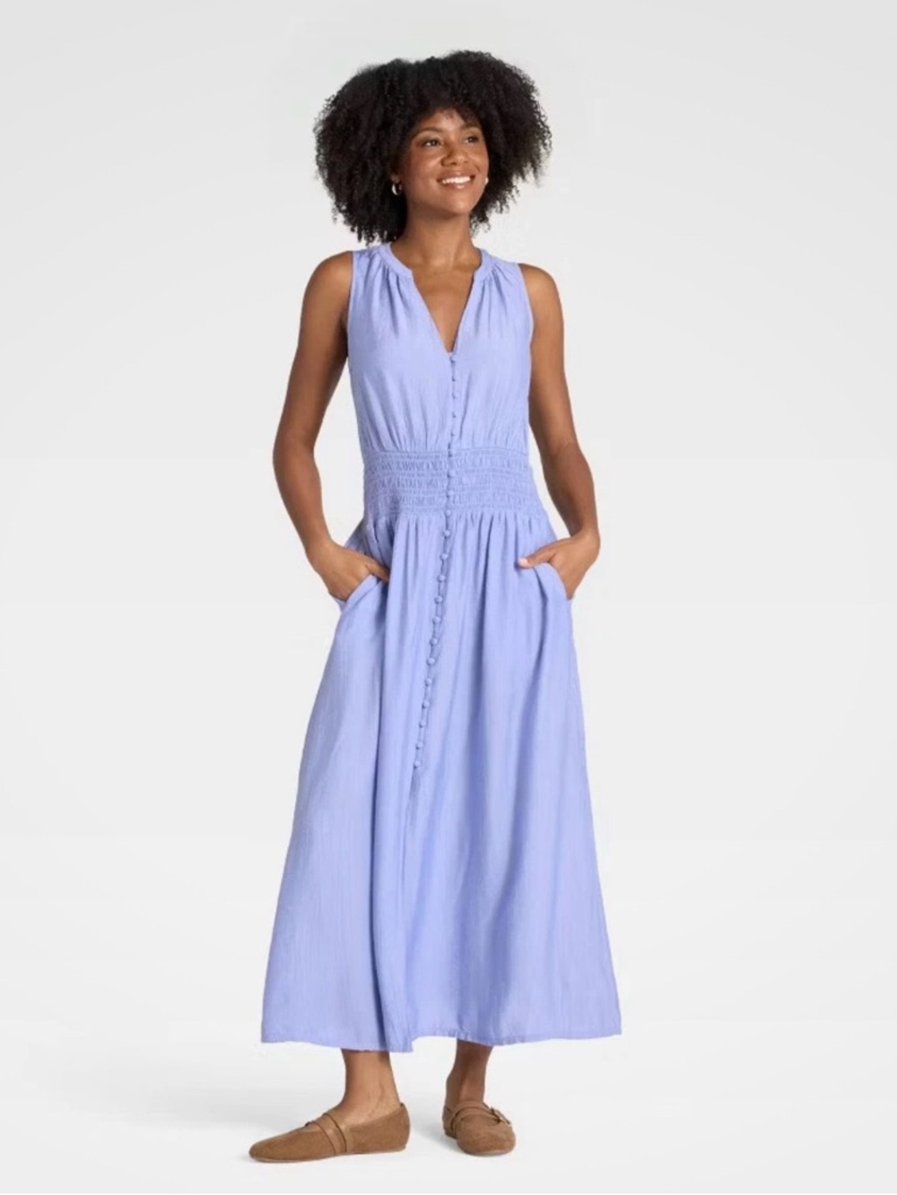 Universal Thread Periwinkle Sleeveless Maxi Dress with Button Front, NWT, Size L